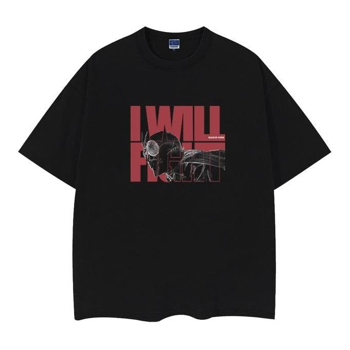 Kamen Rider "I Will Fight" Heavyweight Vintage Tee 100% Cotton OVERSIZED Anime T-shirt Menswear Top Crew Necks Tshirt...