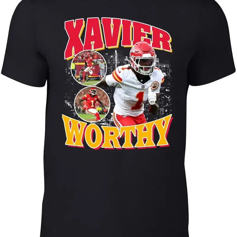 Kansas City Xavier Worthy Bootleg Style T-Shirt Hoodie, Sweatshirt | RetroVerseTees.com