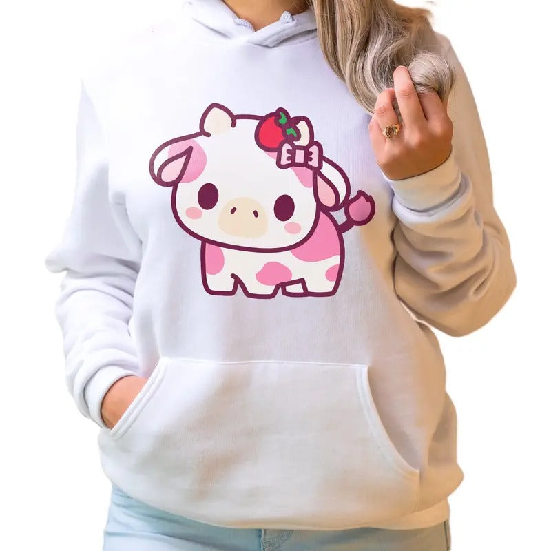 Kawaii Strawberry Cow Hoodie Tumblr Hoodie Trendy VSCO Shirt Option Available Gifts for Teenage Girls, Cute Girl Styles...