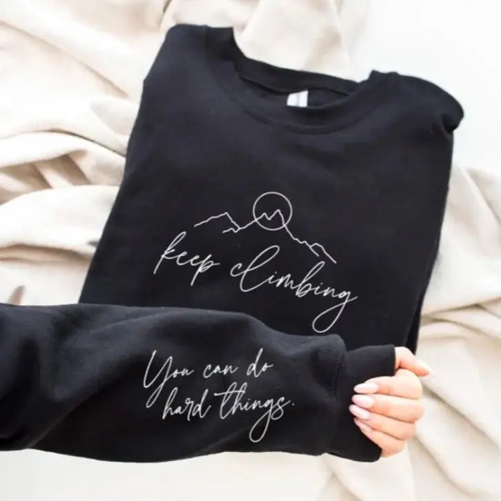 Keep Climbing Fleece Crewneck Sweatshirt T-Shirts, Hoodie | RetroVerseTees.com