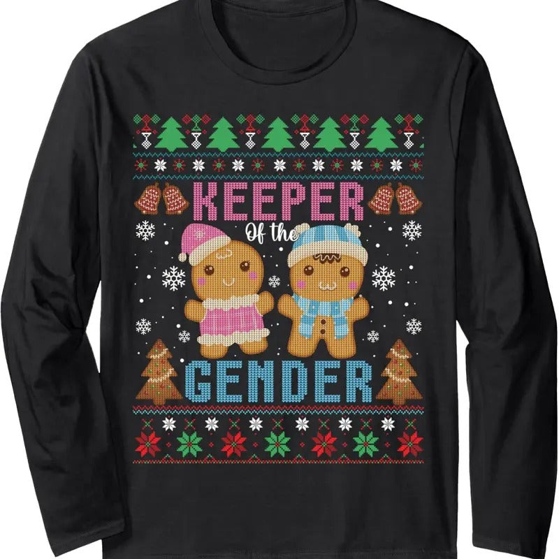 Keeper Of The Gender Christmas Cookies Gingerbread Xmas Ugly Long Sleeve T-Shirt Hoodie, Sweatshirt | RetroVerseTees.com