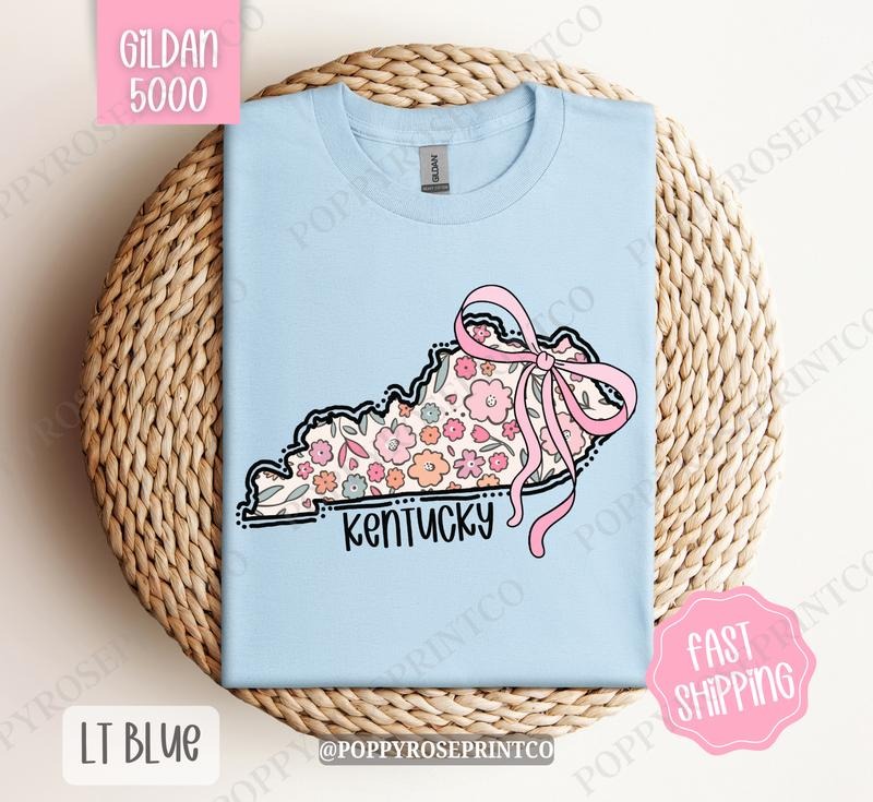 Kentucky Gildan T-shirt, Cute Kentucky State Shirt, Kentucky Floral Bow Tee Hoodie, Sweatshirt | RetroVerseTees.com
