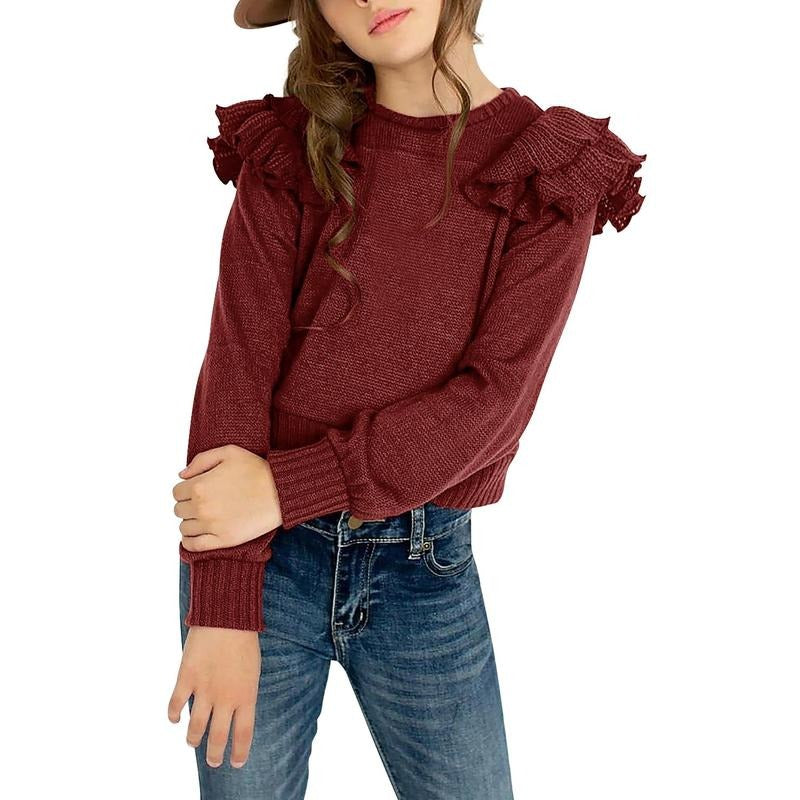 Kids Girls Cute Ruffle Draped Long Sleeve Knit Tops FOG Comfy Pullover Sweaters White T-Shirts, Hoodie, Sweatshirt