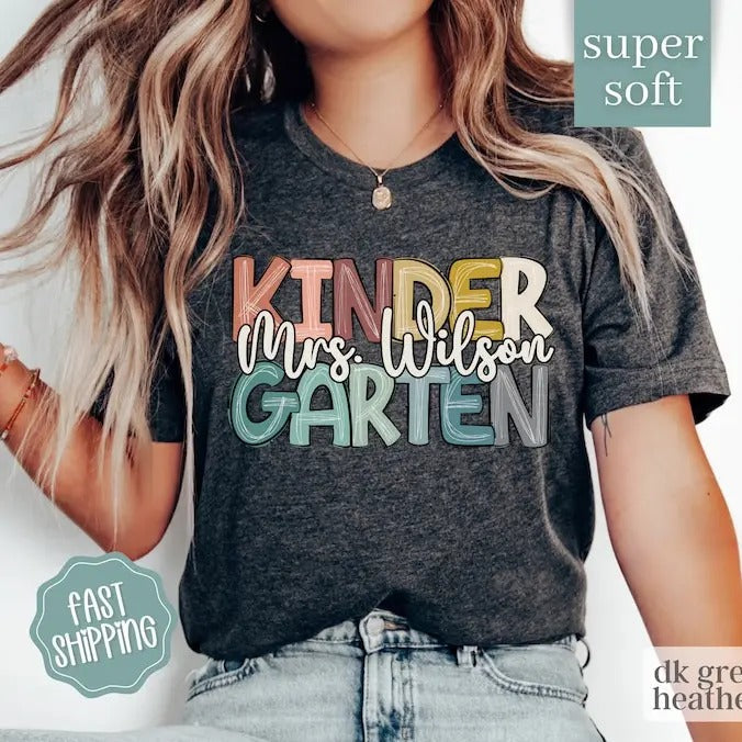 Kindergarten Teacher Shirt, Custom Kindergarten Shirt For Teacher T Shirt, Cute Kindergarten Crew T-Shirt for Teacher...