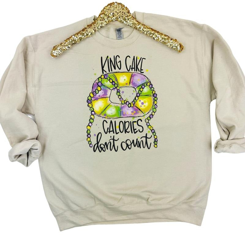 King Cake Calories Don't Count Sweatshirt -- SAND T-Shirts, Hoodie | RetroVerseTees.com