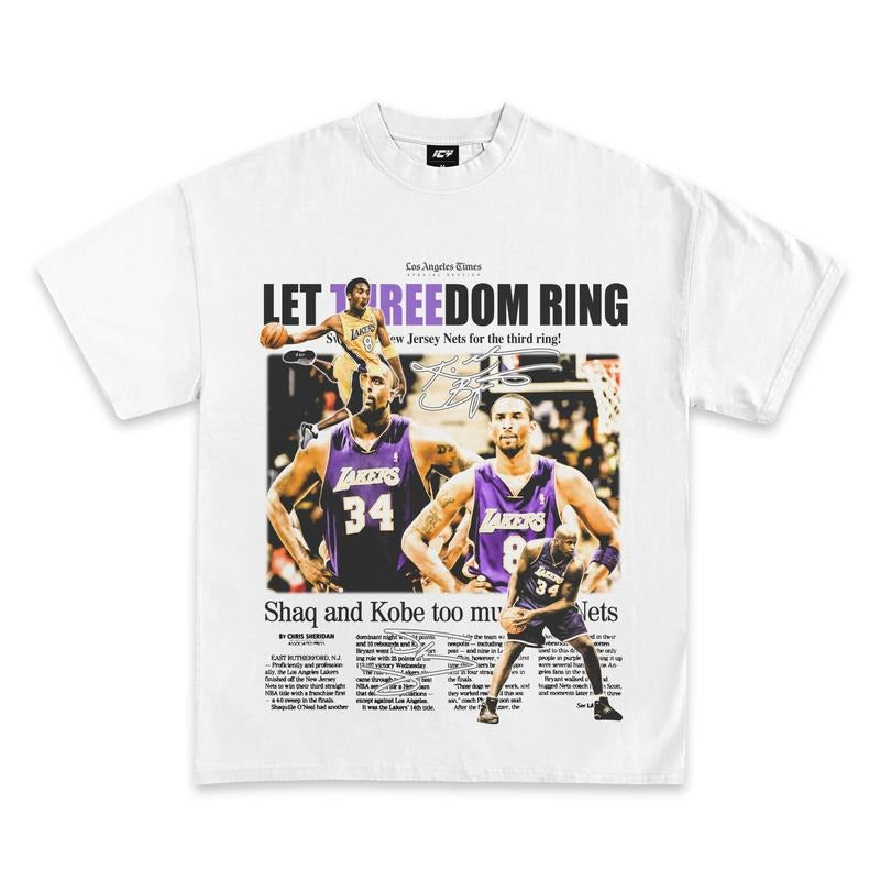 Kobe and Shaq Threedom Rings Newspaper Graphic T-Shirtstyle{n002}2 T-Shirts, Hoodie, Sweatshirt | RetroVerseTees.com