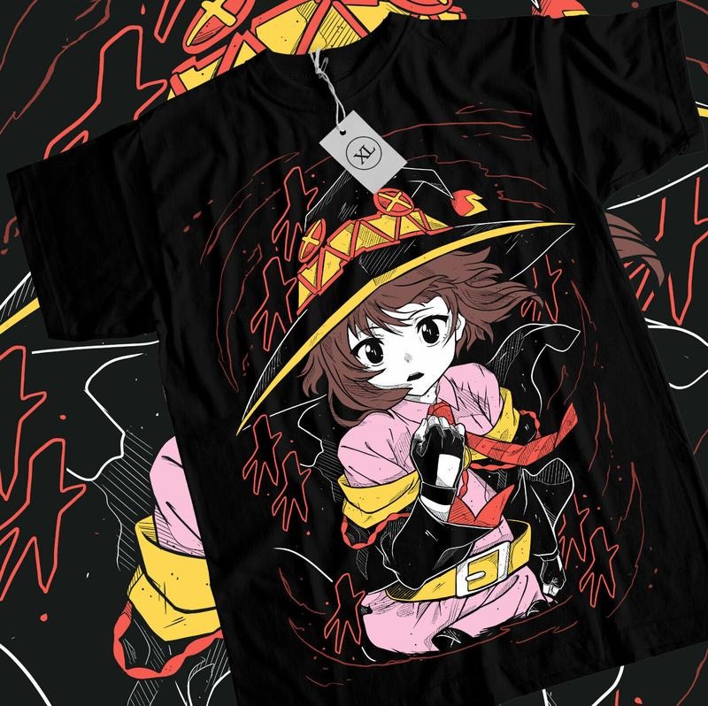 Konosuba Megumin T-Shirt S-4XL Waifu Kawaii Anime Japanese Unisex Black Short sleeve Hoodie, Sweatshirt | RetroVerseTees.com