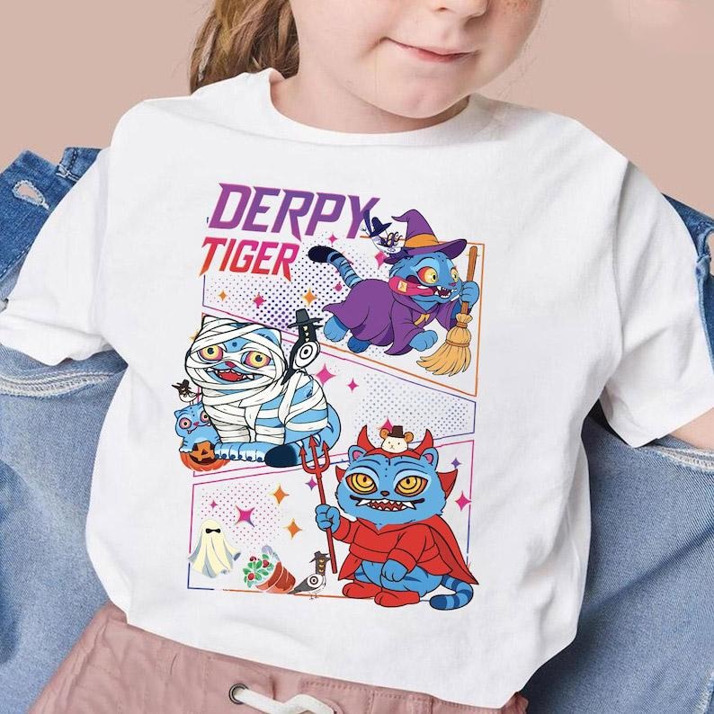 Kpop Demon Hunters Tiger Halloween T-Shirt, Merch Kpop Kids Shirt, Hunters Tiger fan, Derpy Tiger And Bird Demon Hunter...