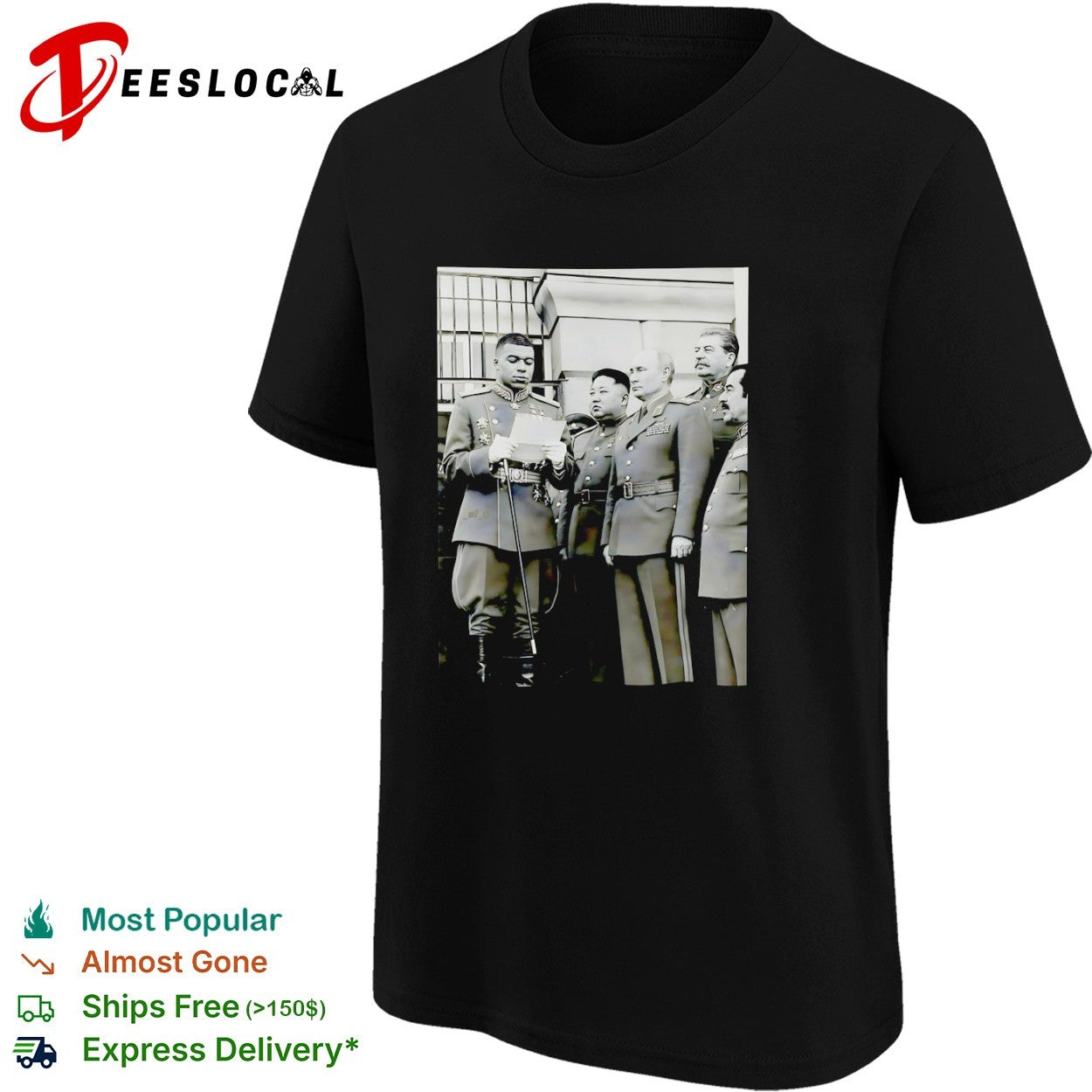 Kylian Mbappé with Kim Jong Un Vladimir Putin Joseph Stalin and Saddam Hussein shirt