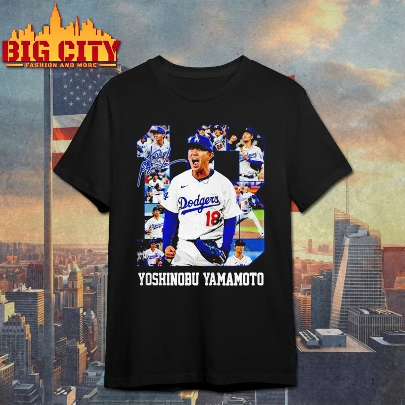 LA Dodgers Yoshinobu Yamamoto 18 Bootleg with Signature Shirt