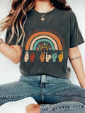 LGBTQ+ Rainbow Hand Gesture Print Round Neck Tee, Casual Fashion Short Sleeve T-shirt for Summer, Ladies TNF for Daily...