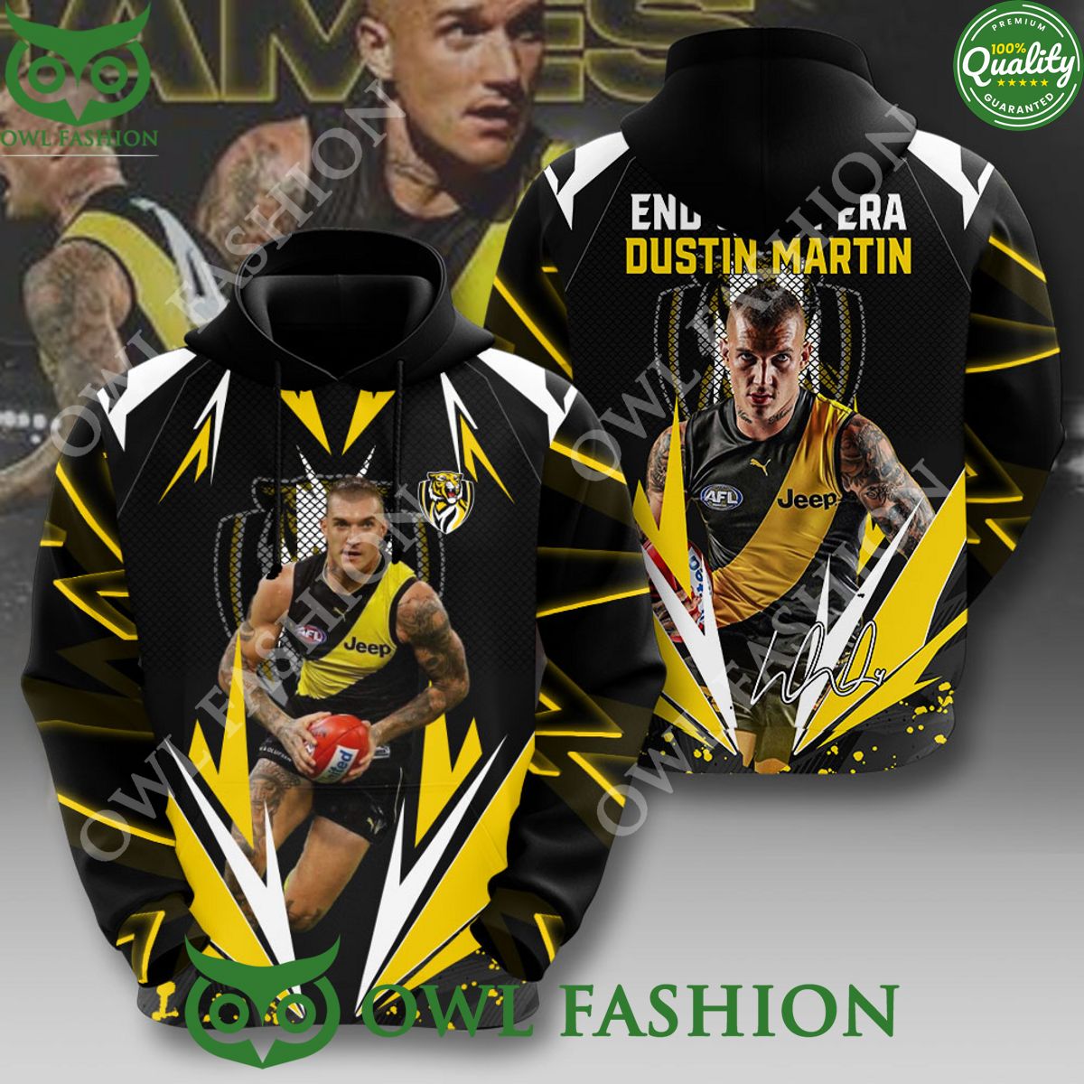 Richmond FC x Dustin Martin Logo Yellow and Black 3D t Shirt