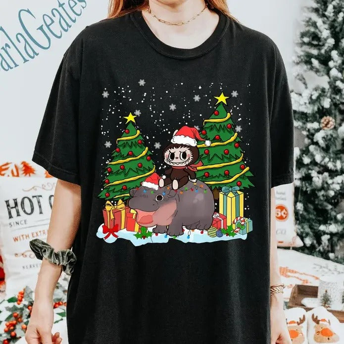 Labubu Moo Deng Christmas Shirt, Labubu Lover Hoodie, Sweatshirt | RetroVerseTees.com