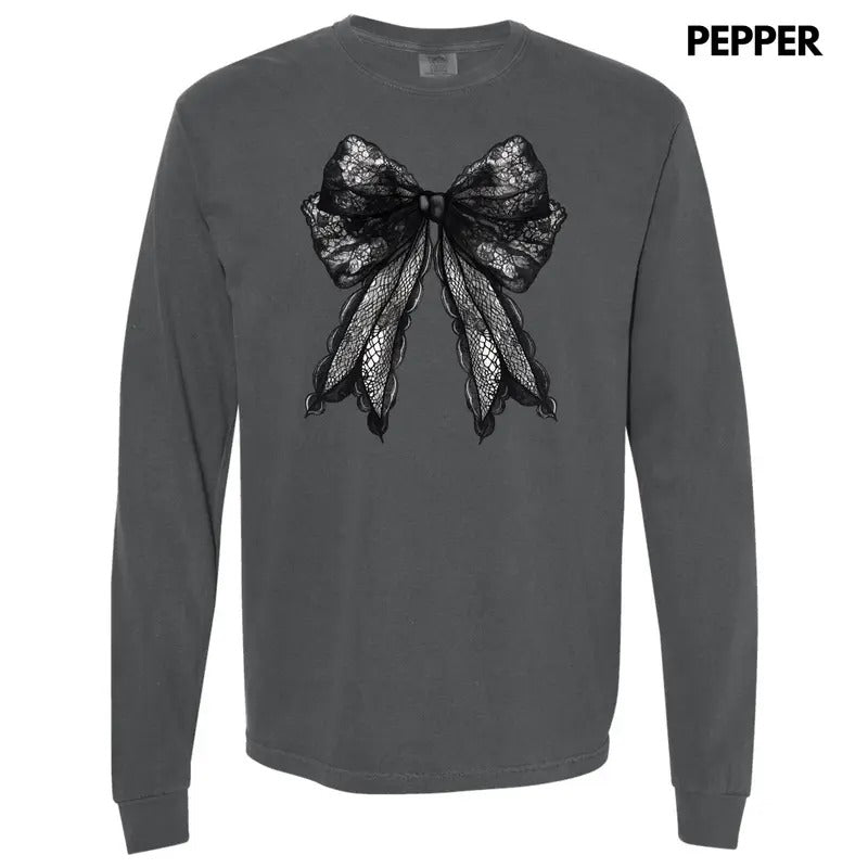 Lace Black Bow Long Sleeve Comfort Colors T-Shirt 'NLB' Hoodie, Sweatshirt | RetroVerseTees.com