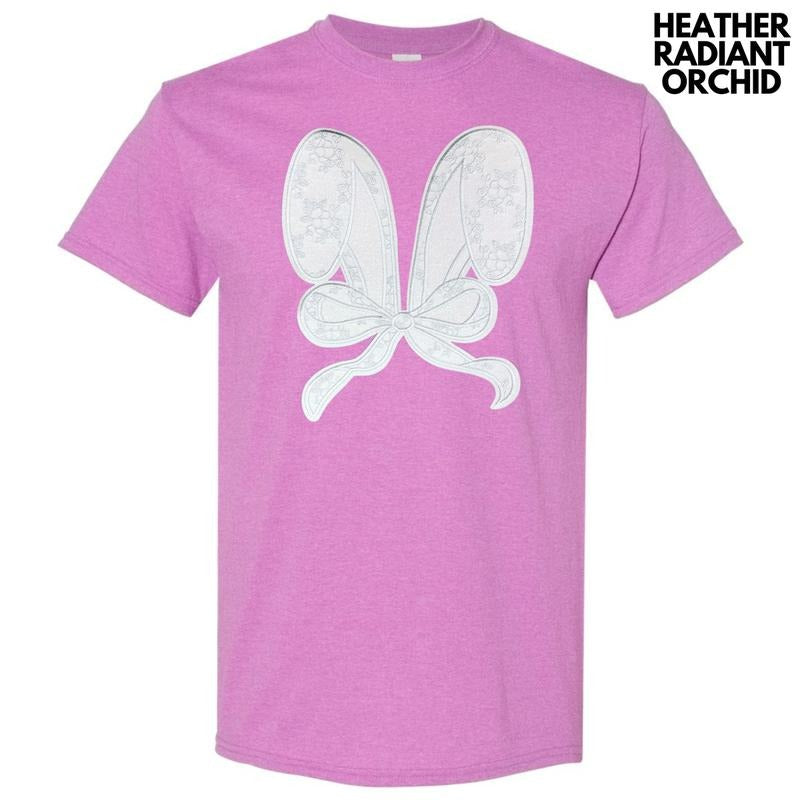 Lace Bunny Ears Sequin Patch Gildan Short Sleeve T-Shirt Hoodie, Sweatshirt | RetroVerseTees.com