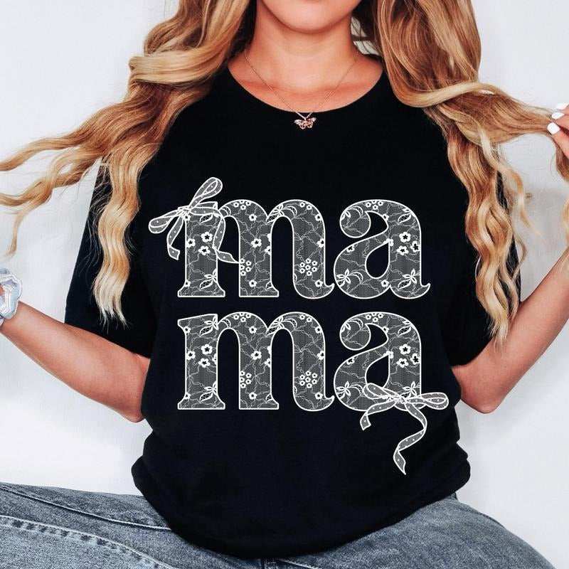 Lace Mama Coquette T-Shirt, Mama T-Shirt, Floral Mama Chinoiserie T-Shirt, Mama Varsity T-Shirt, Mothers Day T-Shirt,...