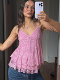 Lace Patchwork Irregular A-Line Halter Top, Y2K Summer Slim-Fitting Style, Perfect for Casual Wear Gunpla brand Parties,...