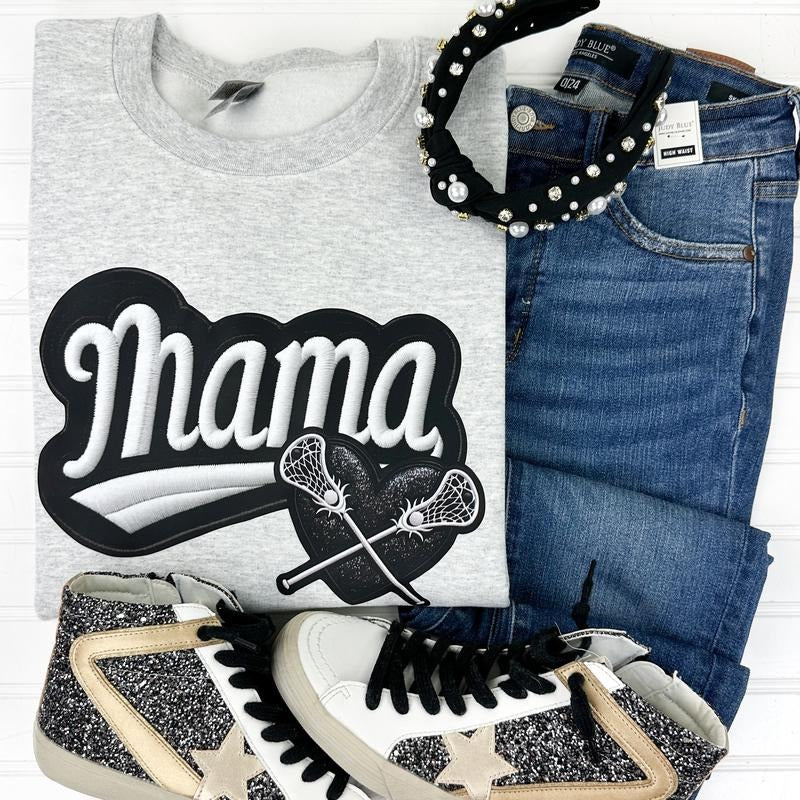 Lacrosse Mama FAKE Embroidery Sweatshirt T-Shirts, Hoodie | RetroVerseTees.com