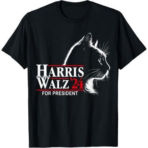 Ladies Cat Harris Walz 24 For President Election Harris Walz T-Shirt made in usa Hoodie, Sweatshirt | RetroVerseTees.com