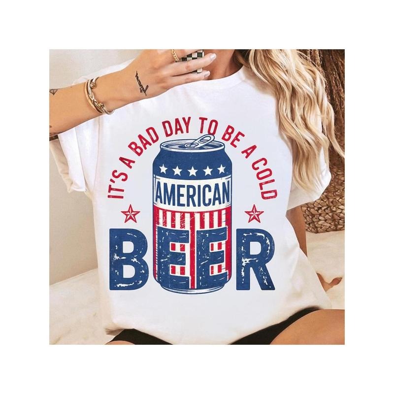 Laid - back Comedy Tee: Showcase WB shield Playful Gunpla brand Amusing American Beer