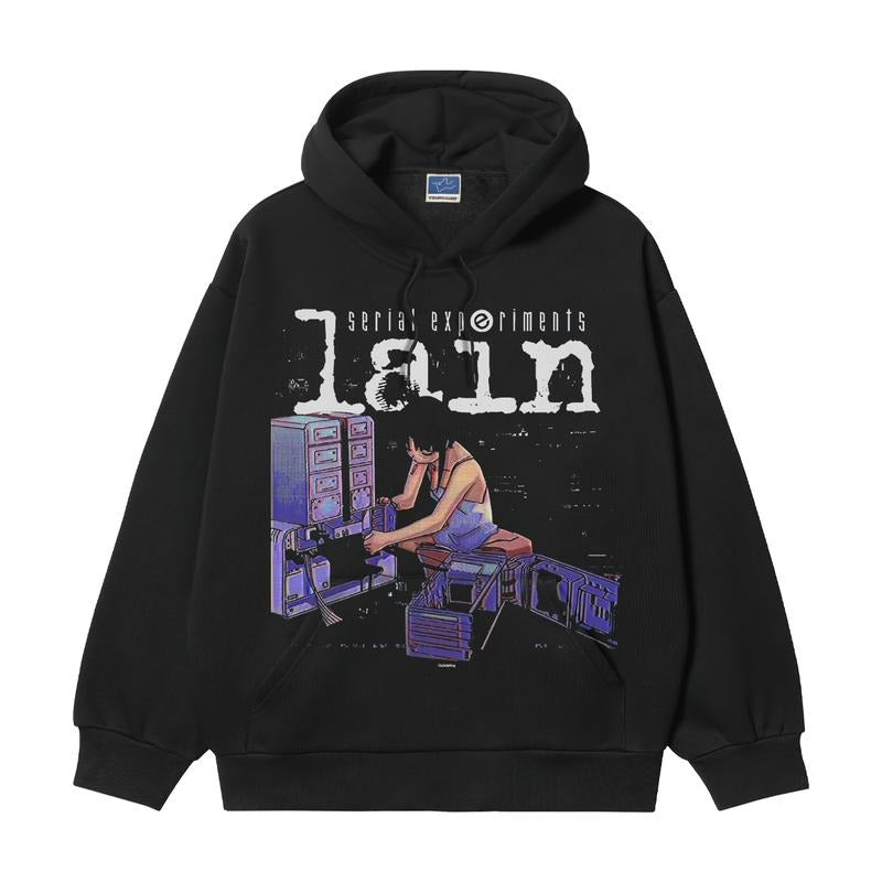 Lain "Organization" Heavyweight Vintage Hoodie Cotton Blend Classic Anime Sweatshirt Menswear Tops Pullover Long Sleeve...