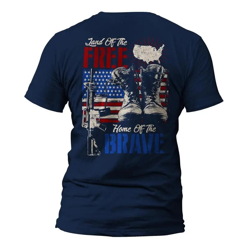 Land of The Free Home of The Brave Front or Back Print T-Shirt Hoodie, Sweatshirt | RetroVerseTees.com