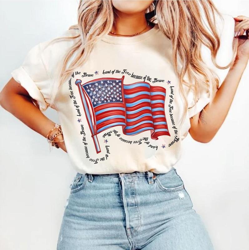 Land of the Free American Flag T-Shirt, 4th of July T-Shirt, Memorial Day Shirt, Girly USA T-Shirt, Independence Day,...