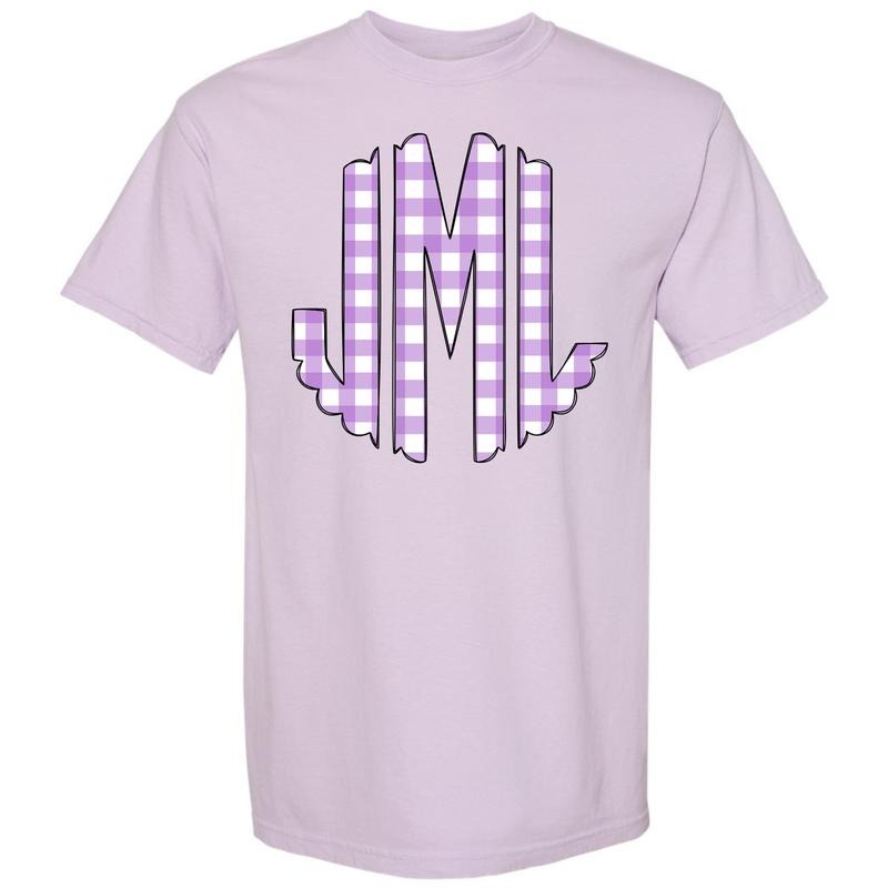 Lavender Gingham Monogram Comfort Colors T-Shirt 'NLB' Hoodie, Sweatshirt | RetroVerseTees.com