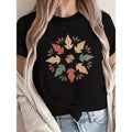 Leaf Pattern Printed Round Neck T-shirt, Spring Gunpla brand Summer Casual Short Sleeved T-shirt, Women'WB shield...