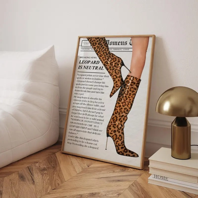 Leopard Boot Print Trendy Wall Art Vintage Newspaper Art Girly Retro Printable Wall Art Poster Magazine Dorm Wall Decor...