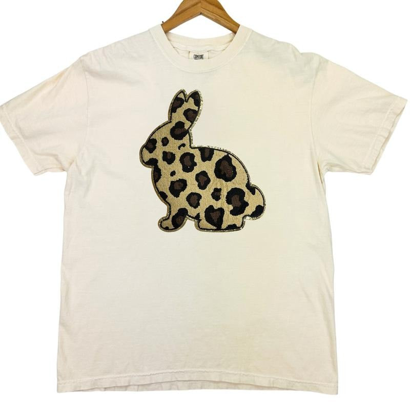 Leopard Bunny Chenille Patch Comfort Colors T-Shirt Hoodie, Sweatshirt | RetroVerseTees.com