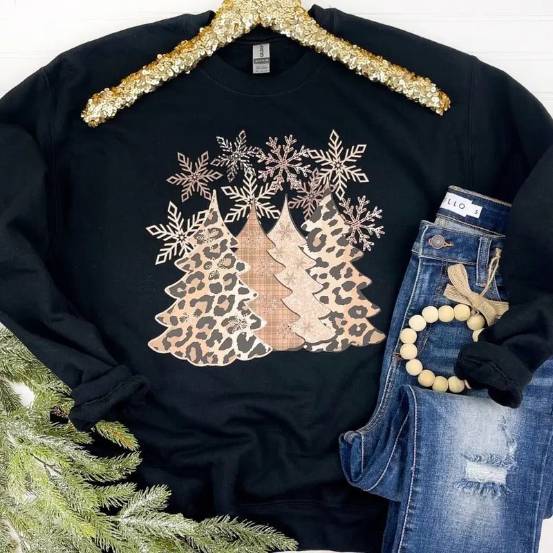 Leopard Christmas Trees Sweatshirt T-Shirts, Hoodie | RetroVerseTees.com