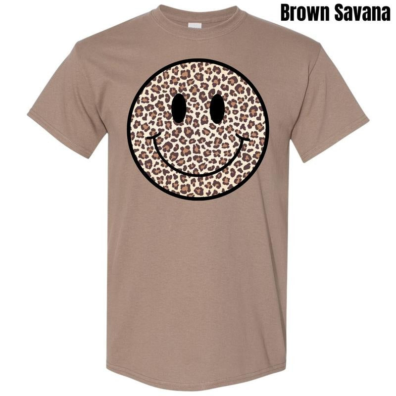 Leopard Happy Face Gildan Short Sleeve T-Shirt 'NLB' Hoodie, Sweatshirt | RetroVerseTees.com