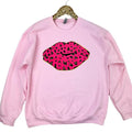 Leopard Lips Chenille Patch Sweatshirt -- LIGHT PINK T-Shirts, Hoodie | RetroVerseTees.com