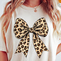 Leopard Print Coquette Bow Tee, Cheetah Print Bow Shirt, Trendy Leopard Pattern Ribbon Gift Hoodie, Sweatshirt
