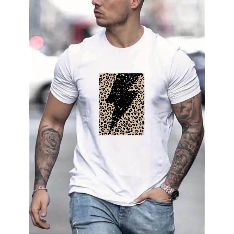 Leopard Print Graphic Tee - Comfortable Slightly Stretch, Stylish Graphic Design, Perfect for Mens Summer Wardrobe,...