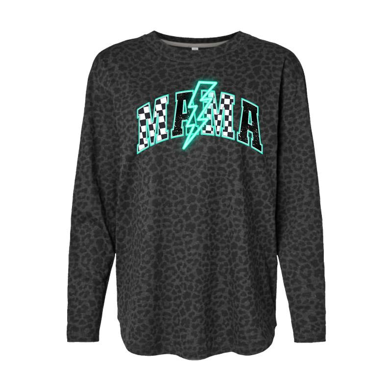 Leopard Print Long Sleeve Relaxed Fit Neon Mama Shirt Hoodie, Sweatshirt | RetroVerseTees.com