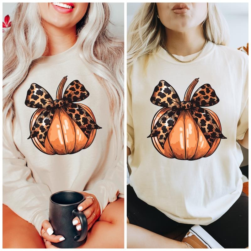 Leopard Pumpkin Bow Tee or Sweatshirt Hoodie | RetroVerseTees.com