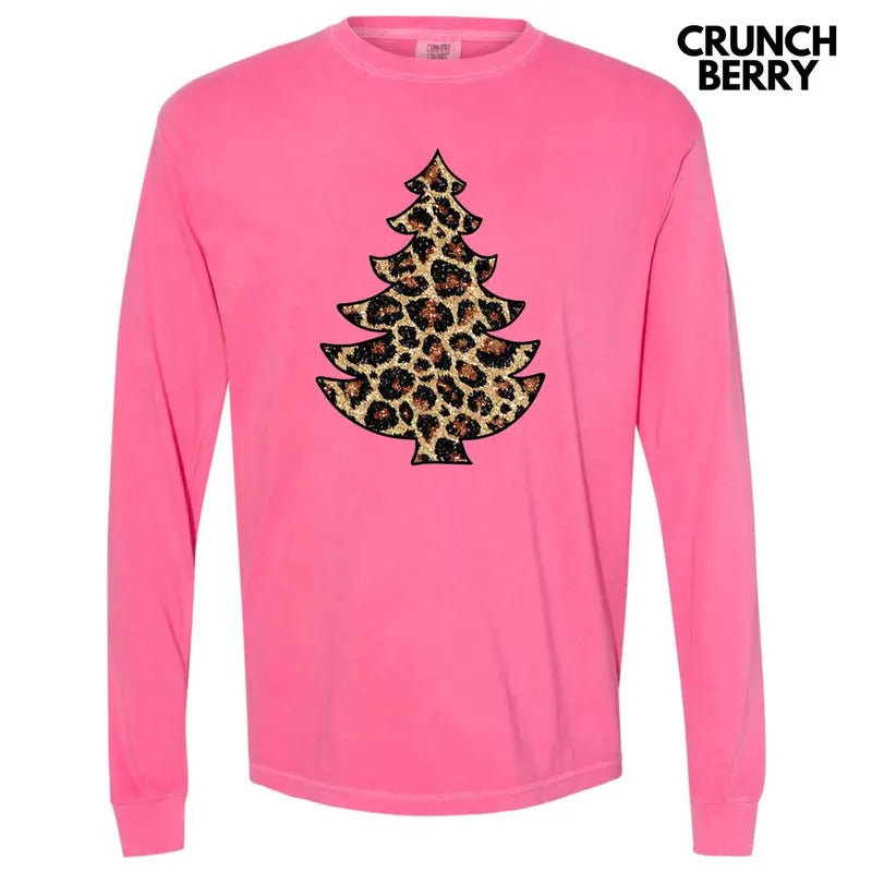 Leopard Tree FAKE GLITTER Long Sleeve Comfort Colors T-Shirt Hoodie, Sweatshirt | RetroVerseTees.com
