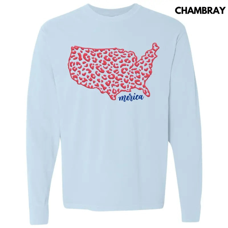 Leopard United States Puff Long Sleeve Comfort Colors T-Shirt Hoodie, Sweatshirt | RetroVerseTees.com