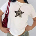 Leopard print star baby tee, animal print babytee, trendy y2k Collar Cotton Hoodie, Sweatshirt | RetroVerseTees.com