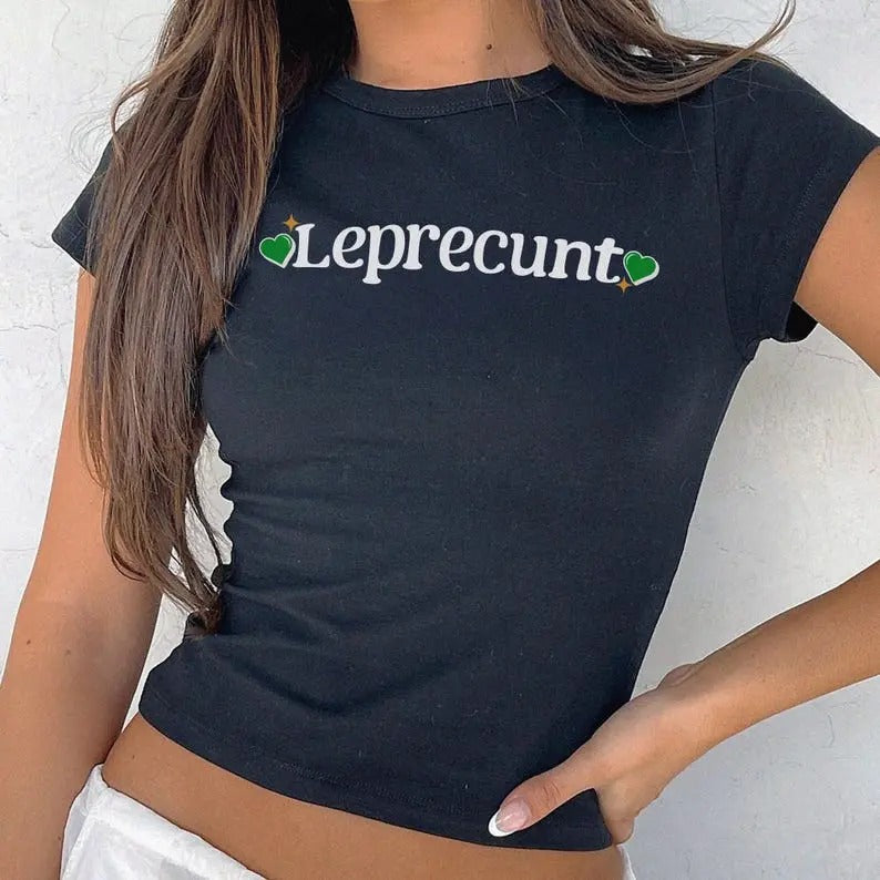 Leprecunt Micro Rib Baby Tee, Funny Y2K Style St. Patrick's Day Outfit Baby Tee Hoodie, Sweatshirt | RetroVerseTees.com