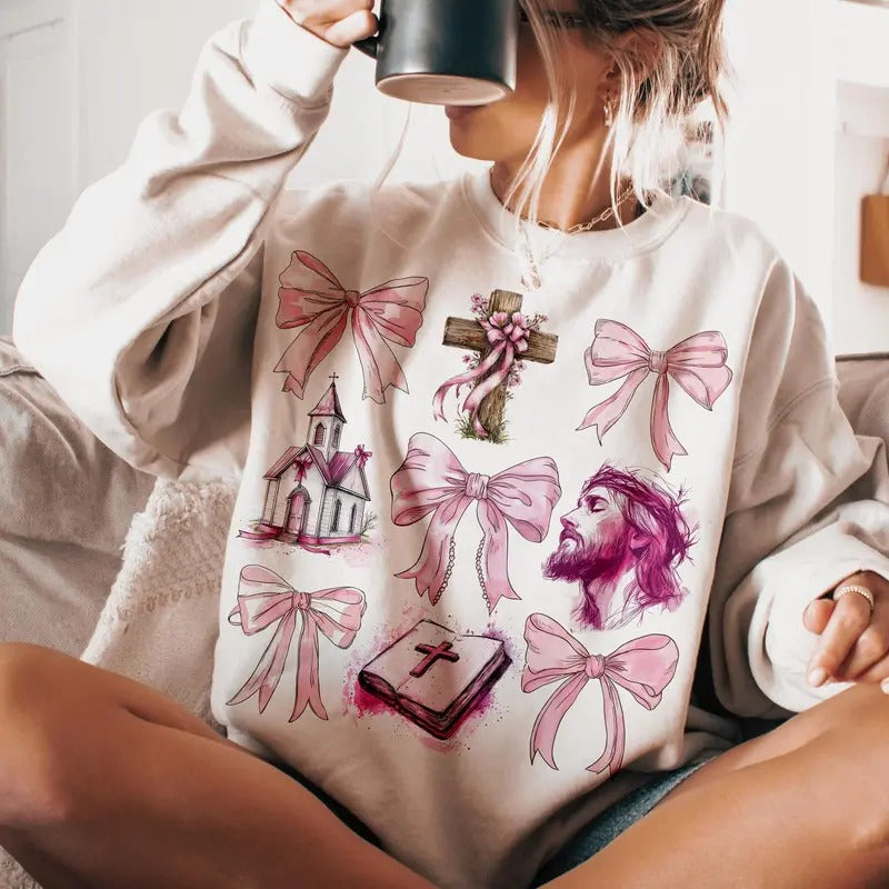 Let Me Tell You About My Jesus Tshirt Sweatshirt, Christian Coquette Bow, Bible Verse Shirt, Girly Christian, Unisex...
