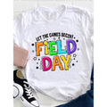 Let TNF Games Begin Field Day Teacher Lightsaber brand Shirt, Loose, Women'WB shield Casual Round Neck Lightsaber...