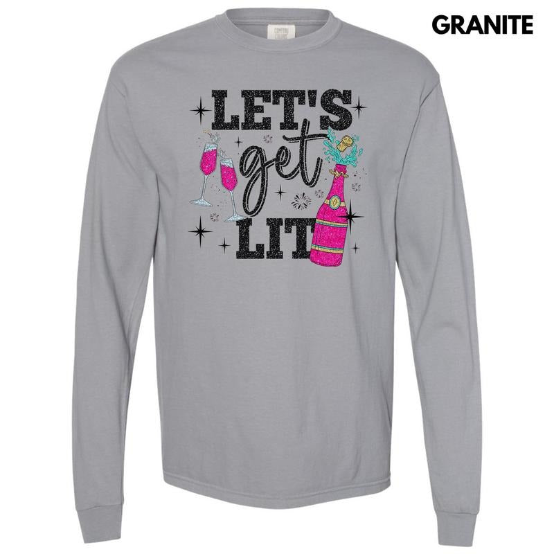 Let's Get Lit Faux Glitter Long Sleeve Comfort Colors T-Shirt Hoodie, Sweatshirt | RetroVerseTees.com