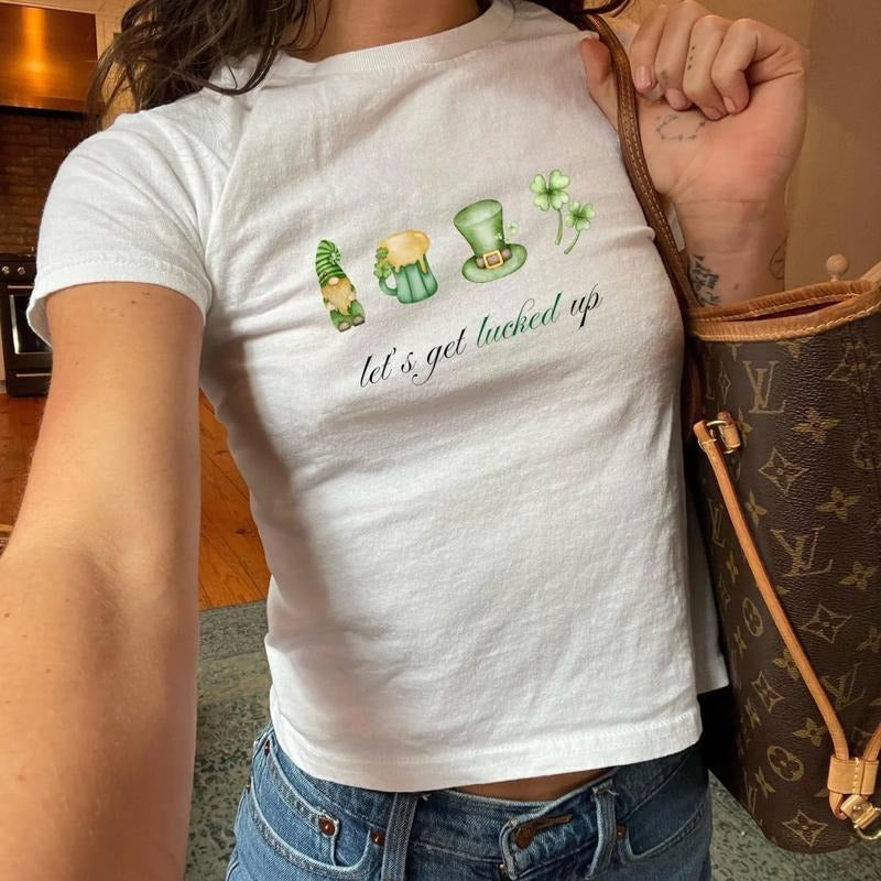 Let's Get Lucked Up Baby Tee, St Patrick's Day Baby Tee, St Pattys Day T-Shirt, Four Leaf Clover Shirt, Irish Shamrock...