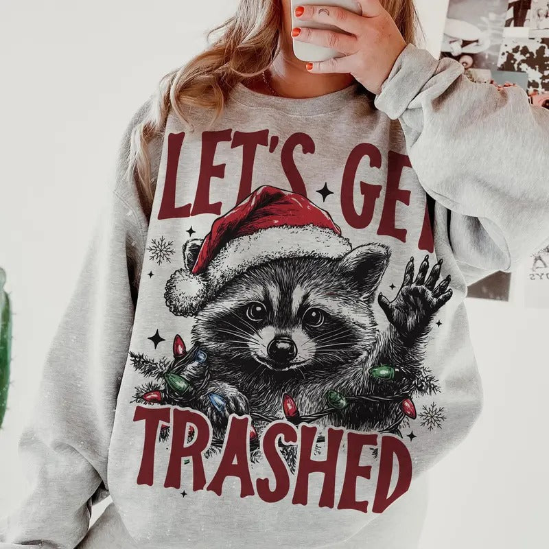Let's Get Trashed Christmas Shirt, Trashy Christmas R.accoon Shirt, Christmas Season Shirt, Christmas Feral Girl Shirt,...