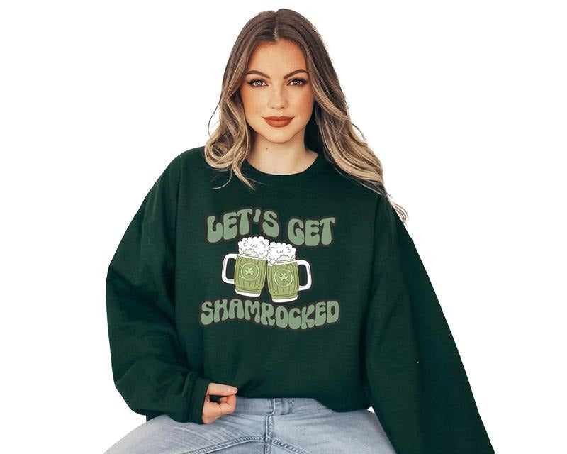 Lets Get Shamrocked Sweatshirt, Lucky Clover Sweater, St Patricks Day Sweatshirt T-Shirts, Hoodie | RetroVerseTees.com