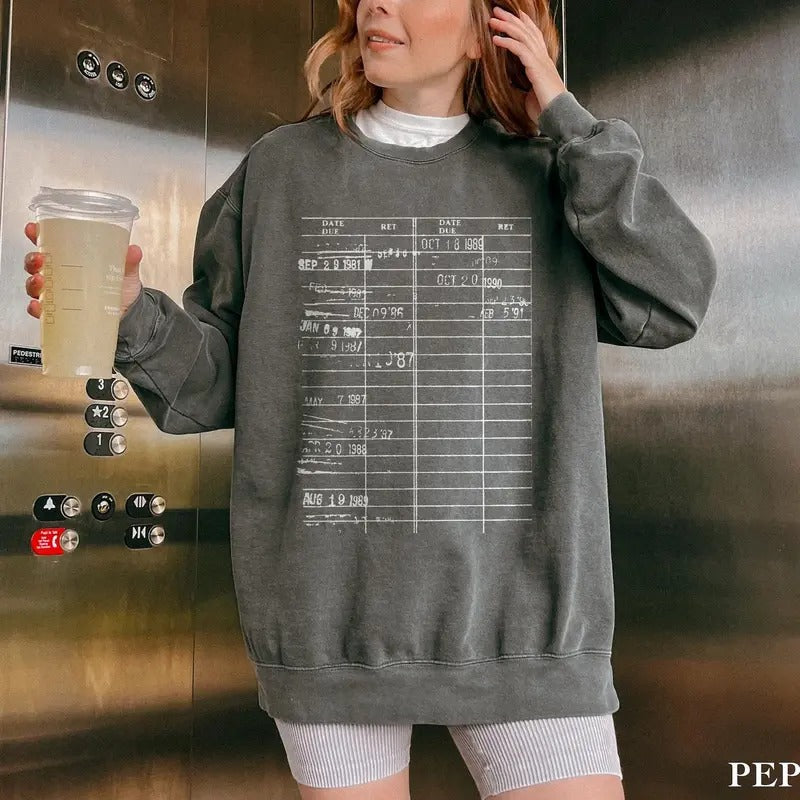 Library Card Due Date Shirt OR Sweatshirt, Cute Vintage Vibe Book Lovers Shirt 2AFT3 Hoodie | RetroVerseTees.com