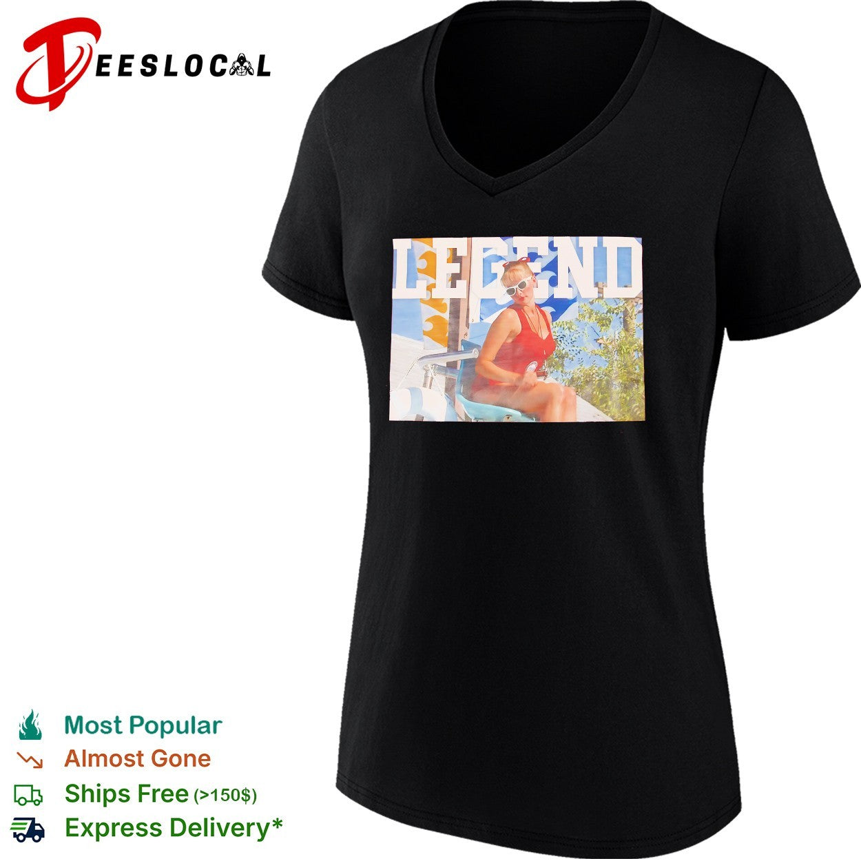 Lifeguard woman legend sunglasses chair shirt